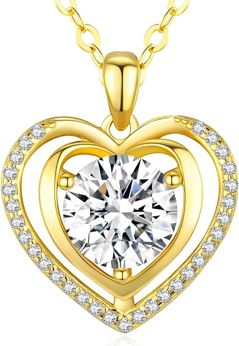 Heart Pendant Gold Necklace for Women Moissanite Lab-Created Gem I Love You Wedding Anniversary B... | Amazon (US)