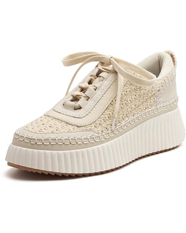 Women Lace Up Platform Woven Sneakers Comfortable Casual Fashion Sneaker Low Top Chunky Walking S... | Amazon (US)