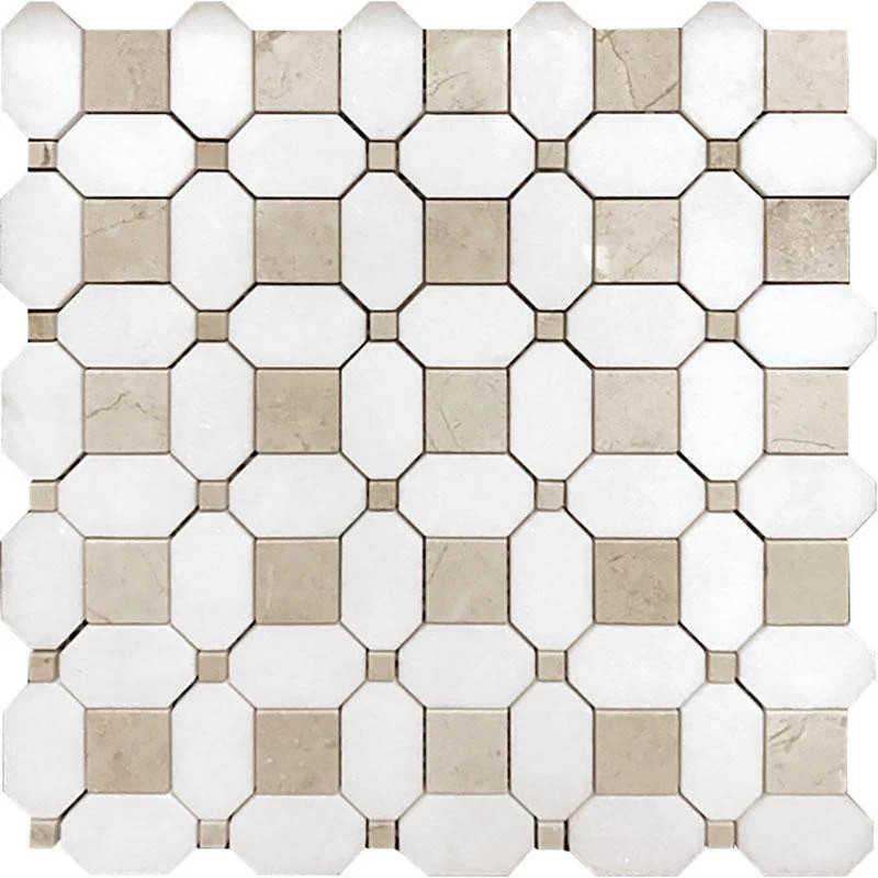 Crema Marfil Square And Thassos Octagon Marble Mosaic Tile Sample Swatch | Free Shipping on Tile ... | Tile Club