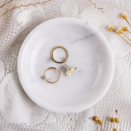 Natural Marble Travertine Ring Dish Jewelry Tray 5.5" for Women, Marble Trinket Dish for Key Earring Nightstand, Mother's Day Engagement Birthday Gift - Italian White | Amazon (US)