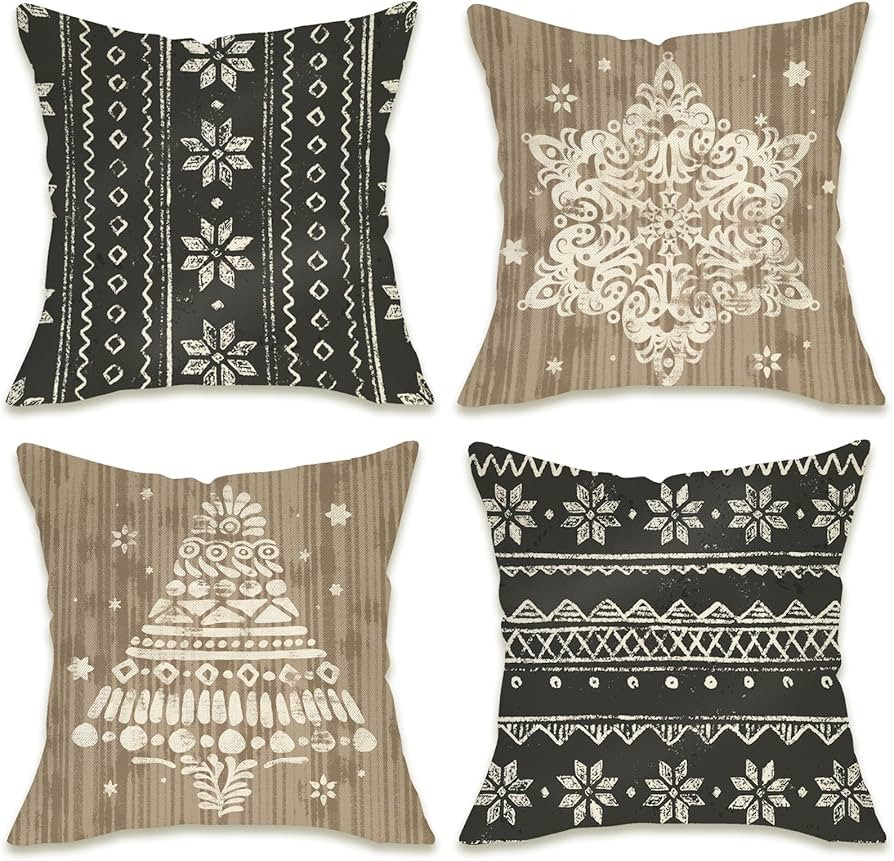Fahrendom Boho Winter Snowflake Decorative Throw Pillow Covers 18 x 18 Set of 4, Bohemian Brown A... | Amazon (US)