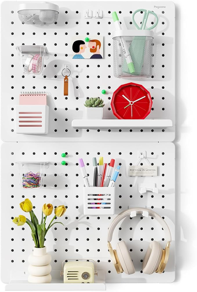 PEGZONE Pegboard Wall Organizer Combination Kit,Overall 33.1"x20.5" Metal Office Pegboard with 19... | Amazon (US)