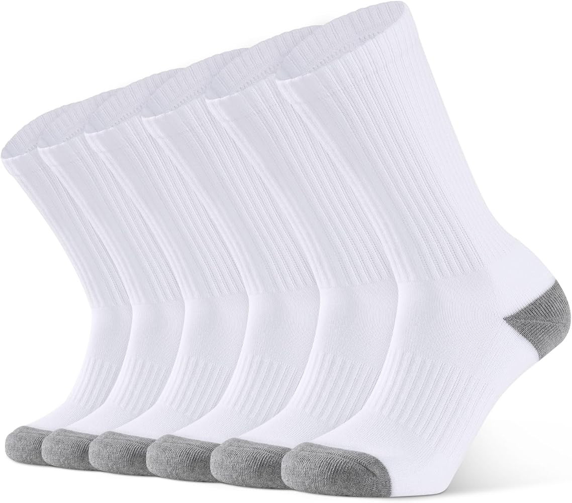 CLOSEMATE Mens Athletic Cushioned Crew Socks 6 Pairs Cotton Breathable for Work Training Sports | Amazon (US)