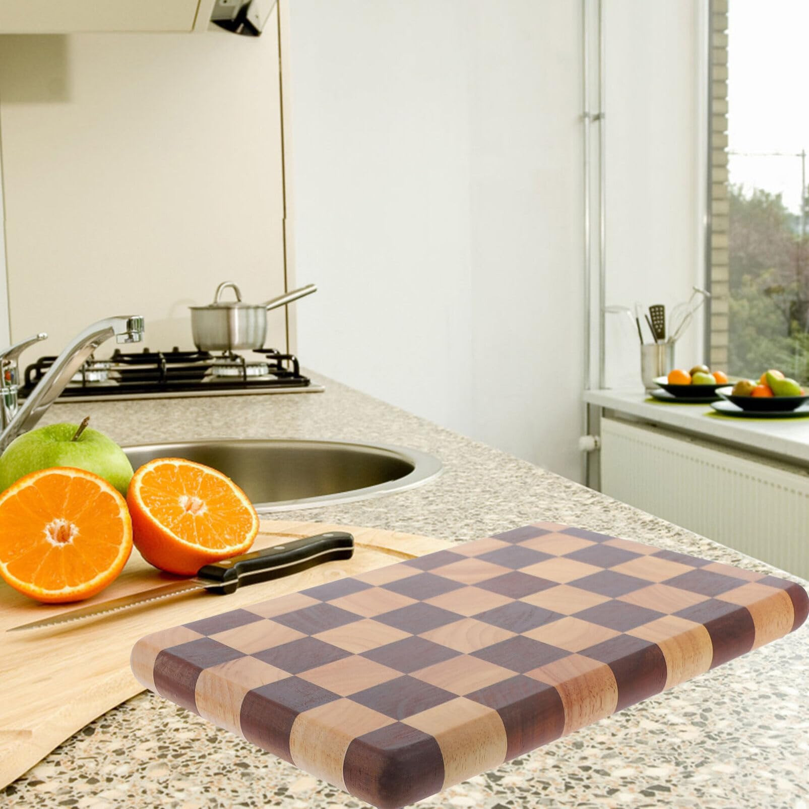Acacia Wood Cutting Board - Checkerboard Pattern Charcuterie Board Large Butcher Block Reversible... | Amazon (US)