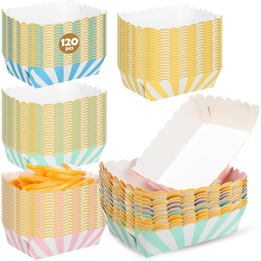 120 Pcs Pastel Paper Food Trays Striped Pastel Party Supplies Kraft Food Boats 4 Colors Disposabl... | Amazon (US)