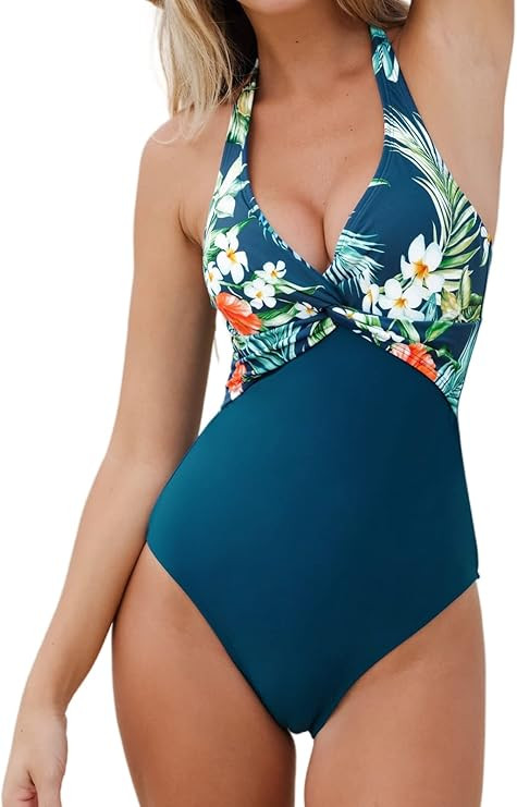 CUPSHE Women Swimsuit One Piece Halter Deep V Neck Mesh Sheer Long Torso Bathing Suit | Amazon (US)