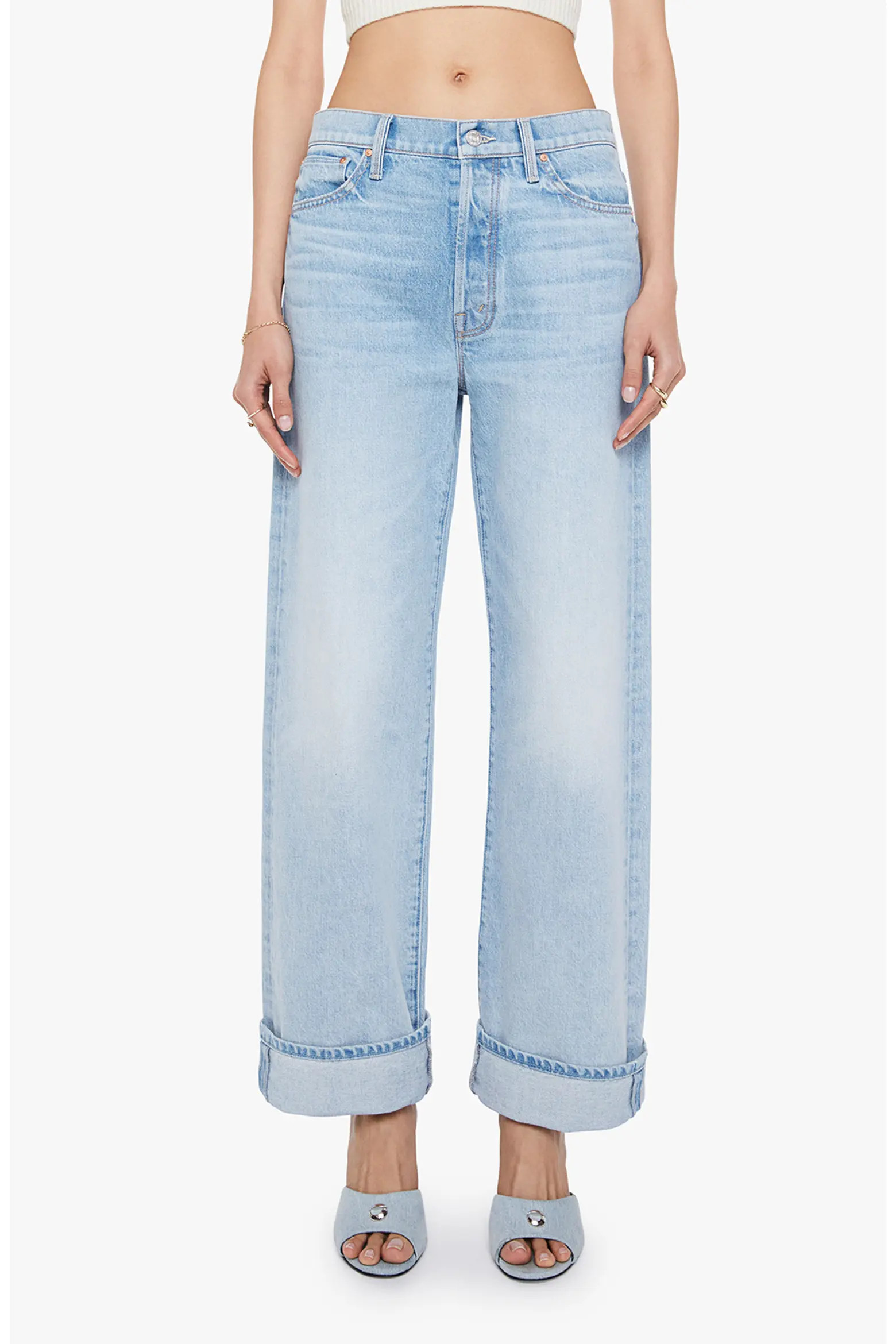 MOTHER The Dodger Button Hover Cuff Wide Leg Jeans (Women) | Nordstromrack | Nordstrom Rack