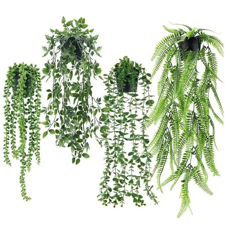 4 Pack Fake Hanging Plants Artificial Decor Faux Potted Greenery Hanging Plants Indoor For Room Home Shelf Outdoor Decor | Walmart (US)