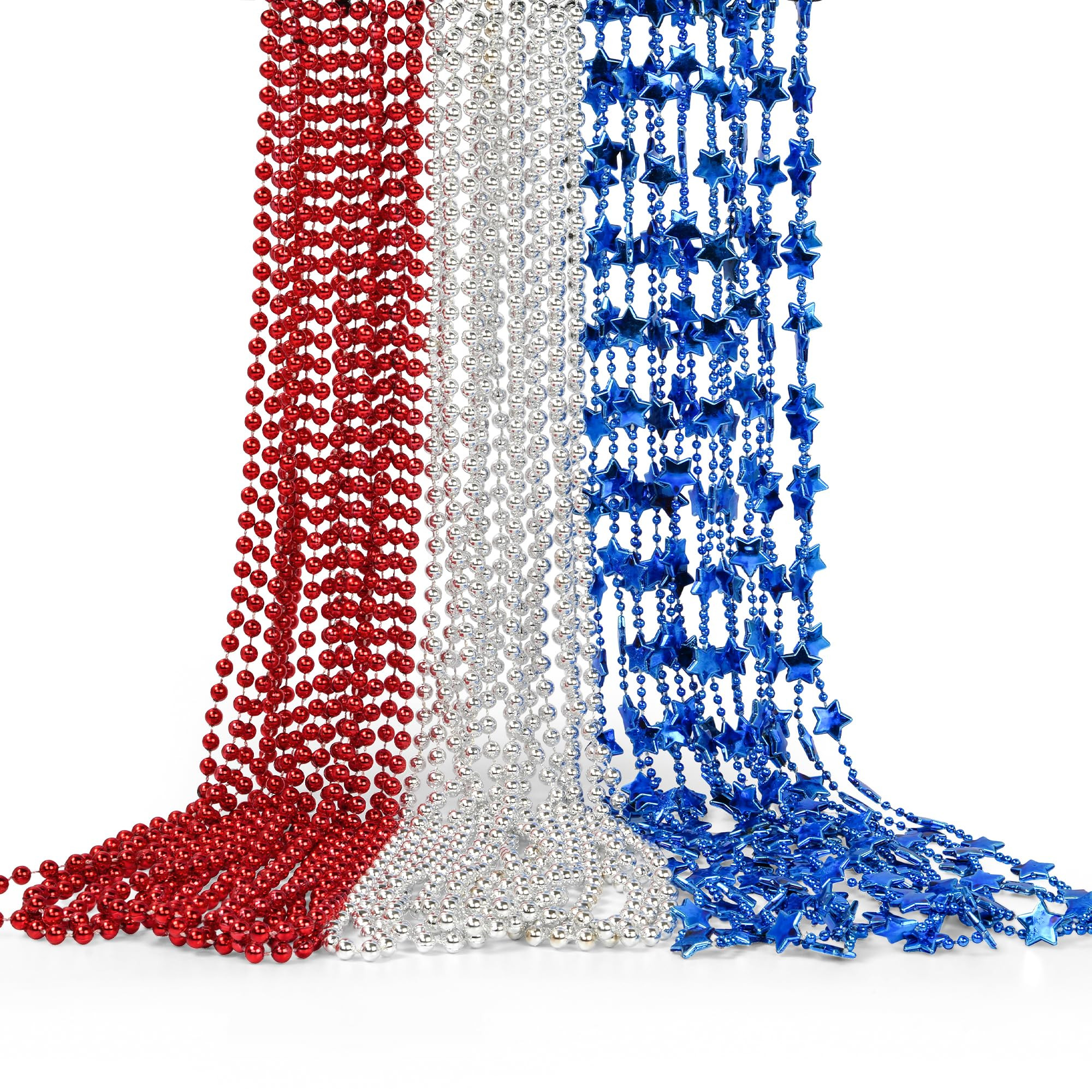 HOOSUN 4th of July Beaded Necklace, 24Pcs Patriotic Star Bead Necklaces Red Silver and Blue Acces... | Amazon (US)