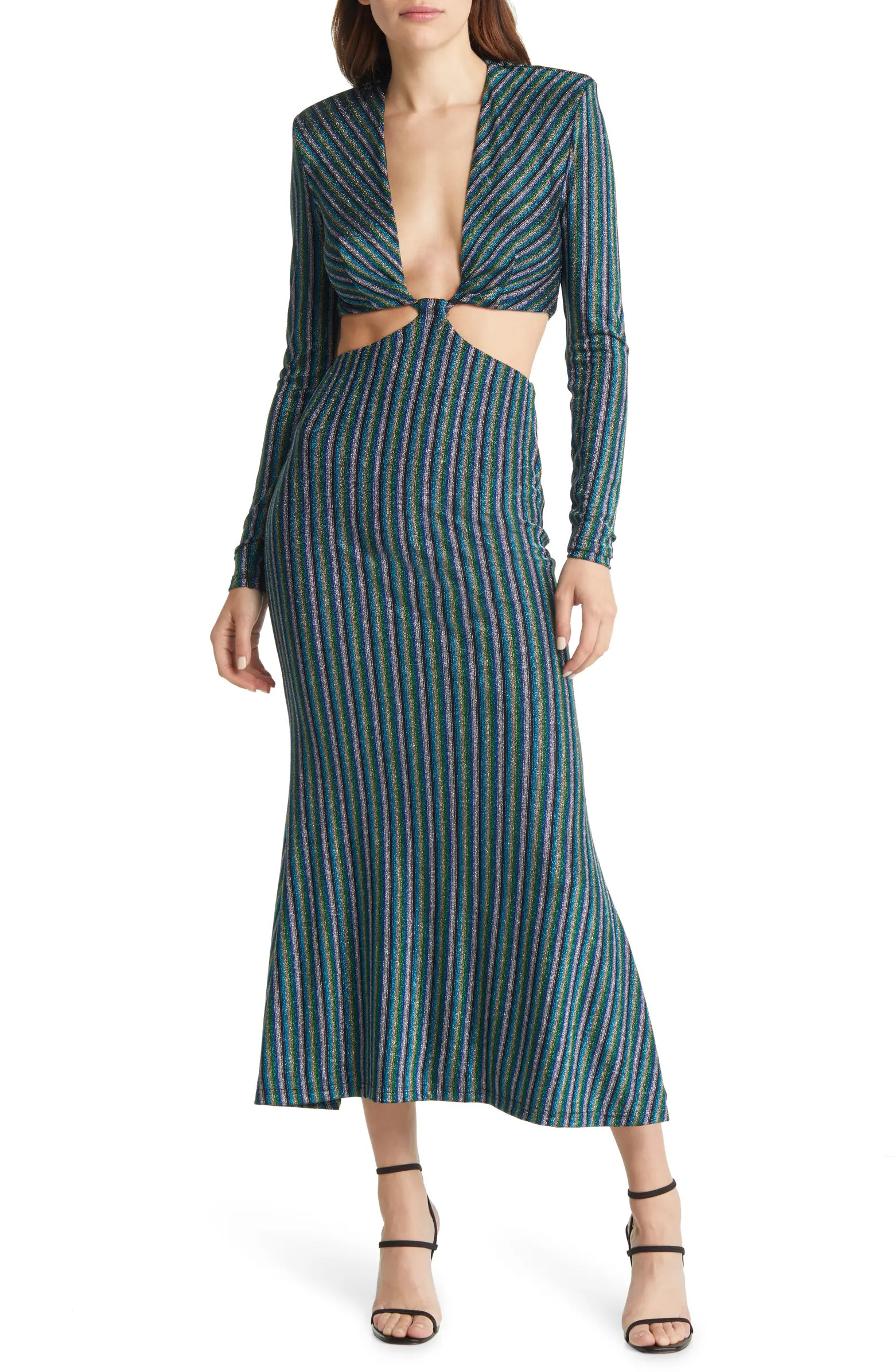 Despina Cutout Long Sleeve Stripe Cocktail Dress | Nordstrom