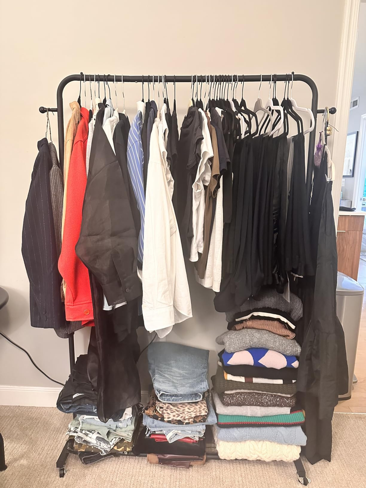 Sywhitta Clothes Rack on wheels, Clothing Rack with Bottom Mesh Storage Shelf,Sturdy Metal Frame,... | Amazon (US)