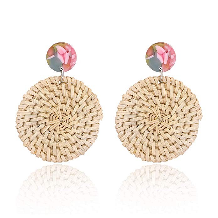 MOLOCH Rattan Earrings Handmade Lightweight Straw Wicker Braid Woven Drop Dangle Earrings Acrylic... | Amazon (US)