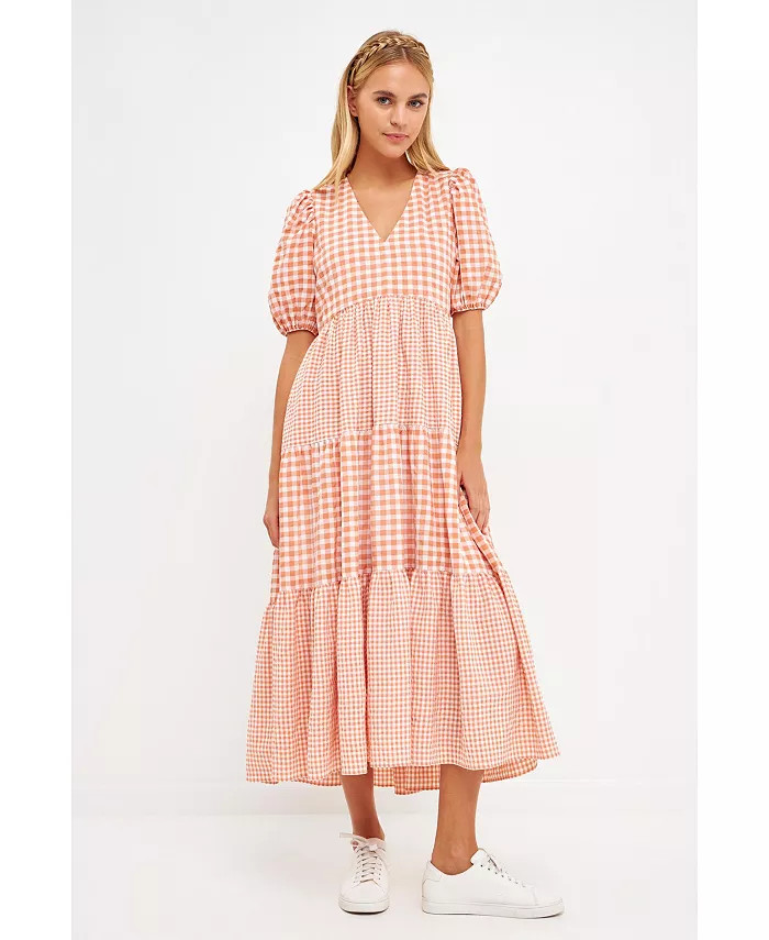 Women's Gingham Check Combination Midi Dress | Macy's
