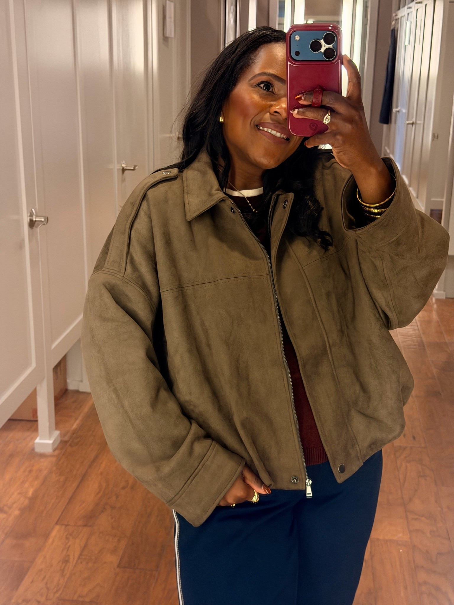 Found a chic faux suede bomber jacket at LOFT. I’m in the large but could size down to the medium with plenty of room. 

#fauxsuede #datenightoutfits #fallfashionhauls #falloutfitswomenover50

#LTKMidsize #LTKPetite #LTKSaleAlert