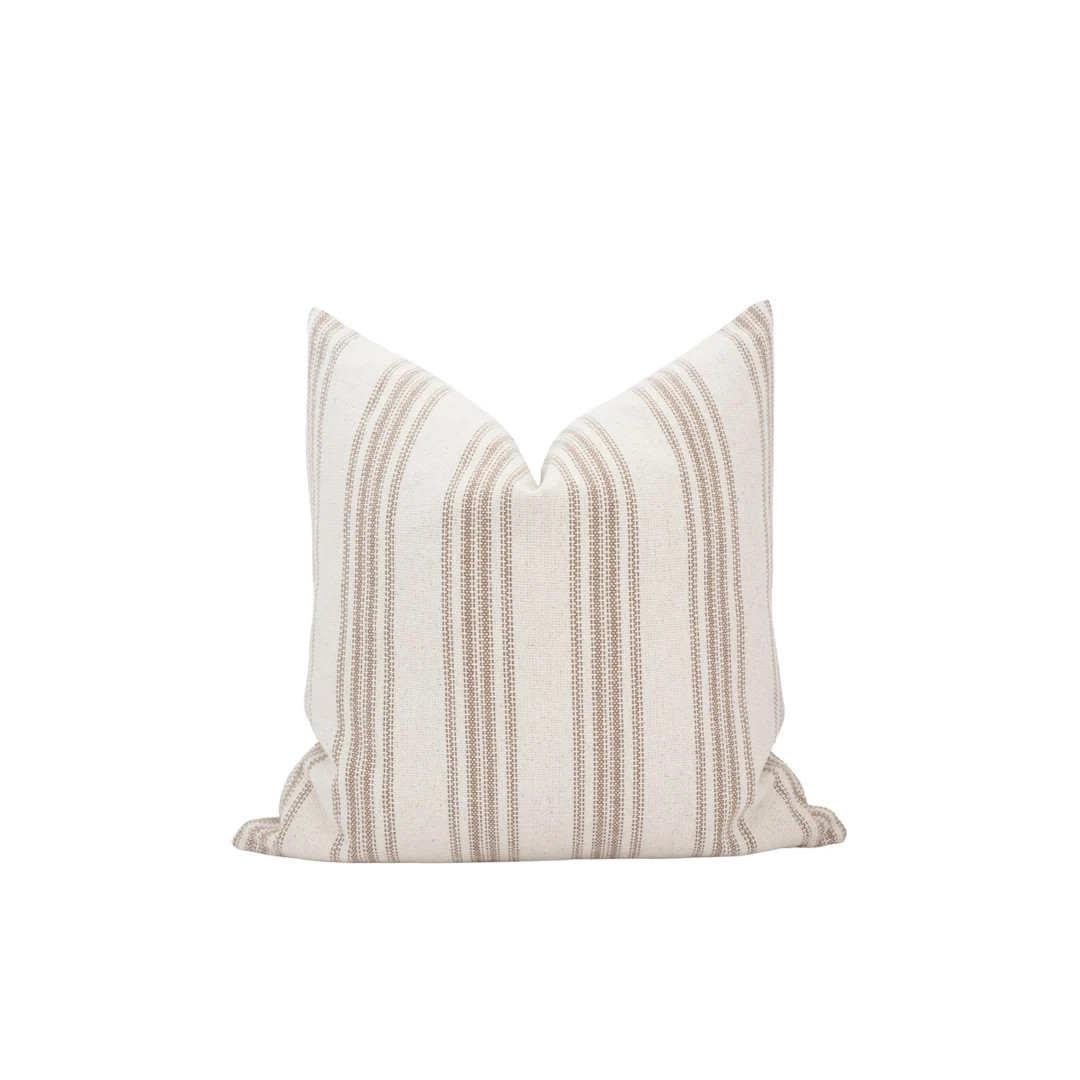 BROOKS Tan Stripe Pillow Cover Grain Sack Pillow Cream Stripe Pillow Modern Farmhouse Ticking Pil... | Etsy (US)