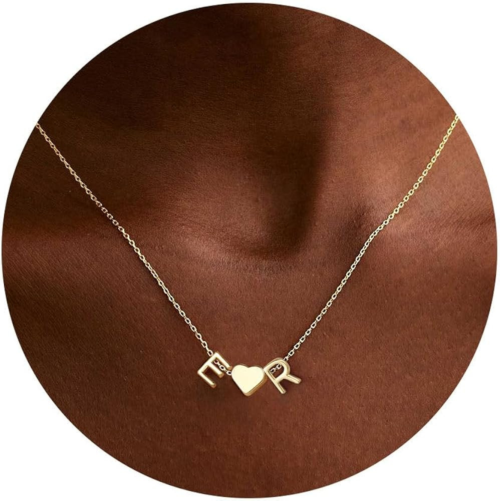 Turandoss Heart Initial Necklace for Women Teen Girls, 14K Gold Plated Dainty Letter A-Z Initial ... | Amazon (US)