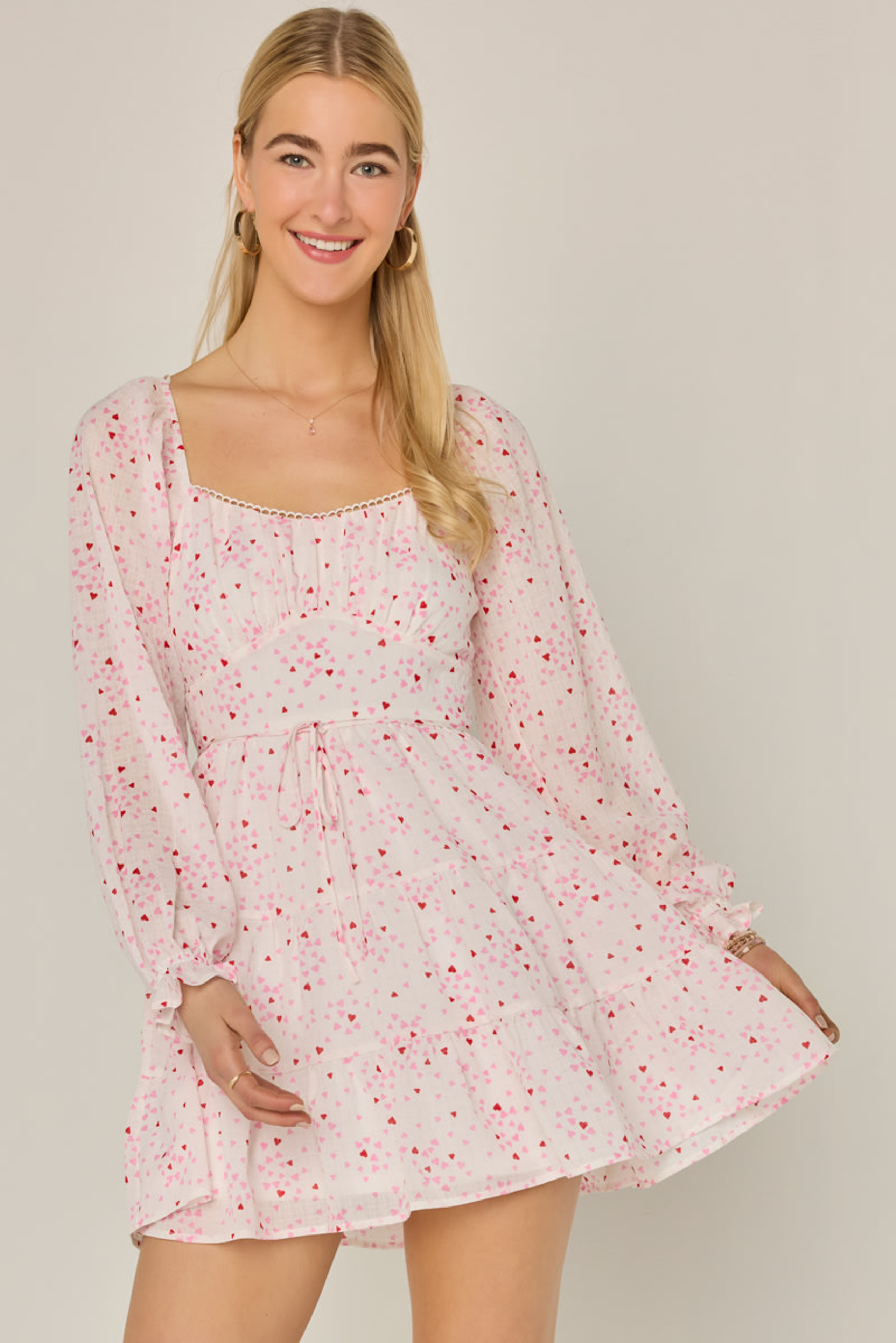 Gloria Ditsy Heart Tiered Mini Dress | Francesca's