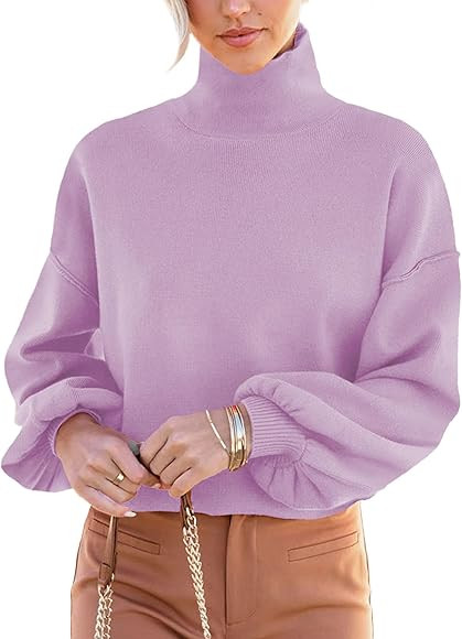 Womens Sweaters 2023 Long Sleeve Turtleneck Sweatshirt Casual Loose Knitted Pullover Tops | Amazon (US)