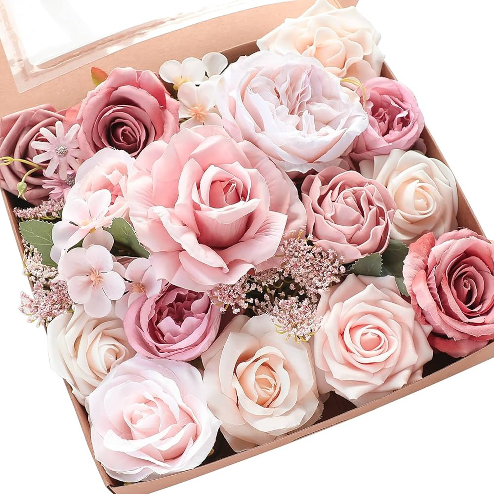 Floroom Dusty Rose Cream Artificial Flowers Fake Roses Peonies and Greenery Combo Box Set for DIY Wedding Bouquets Bridal Shower Centerpieces Floral Arrangements Party Tables Home Decorations | Amazon (US)
