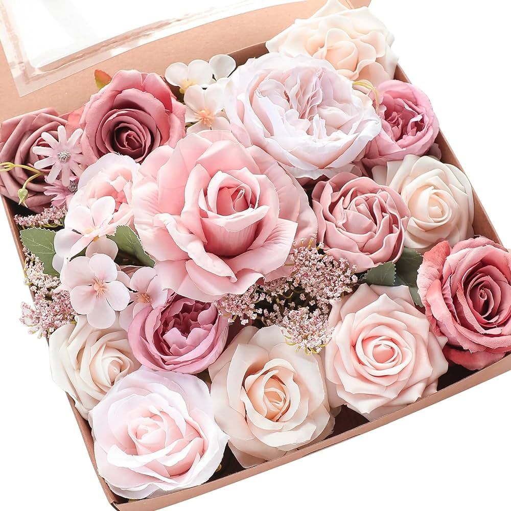 Floroom Dusty Rose Cream Artificial Flowers Fake Roses Peonies and Greenery Combo Box Set for DIY Wedding Bouquets Bridal Shower Centerpieces Floral Arrangements Party Tables Home Decorations | Amazon (US)