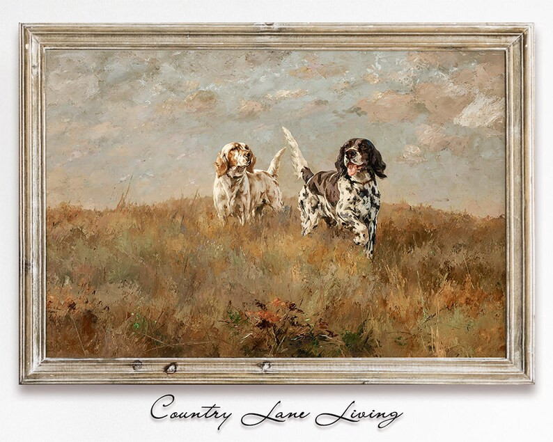 The Hunting Dogs Landscape Painting Download - Vintage Book Style Rustic Art - Print at Home Post... | Etsy (US)