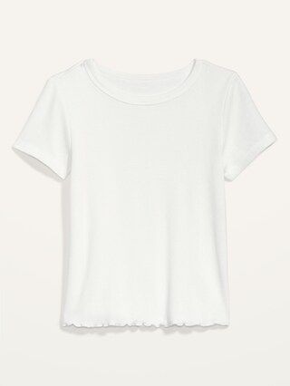 Short-Sleeve Cropped Lettuce-Edge Waffle-Knit T-Shirt for Women | Old Navy (US)
