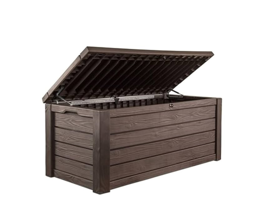 Keter Outdoor Storage Deck Box, 150 Gallon Resin Patio Bin & Bench, Wood Grain, Brown | Amazon (US)