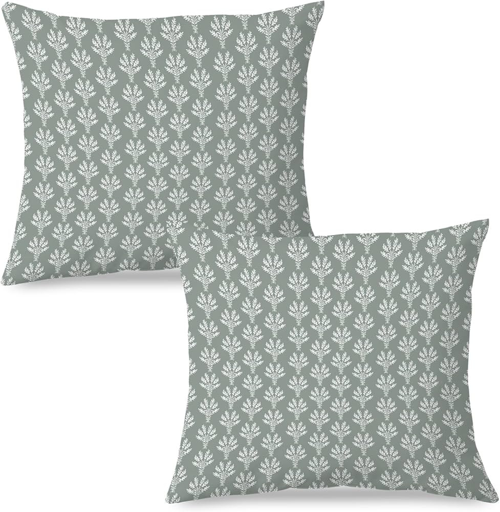SPBL&L Vintage Block Print Pillow Covers 18x18, Gray Green Damask Floral Pillow Covers for Sofa C... | Amazon (US)