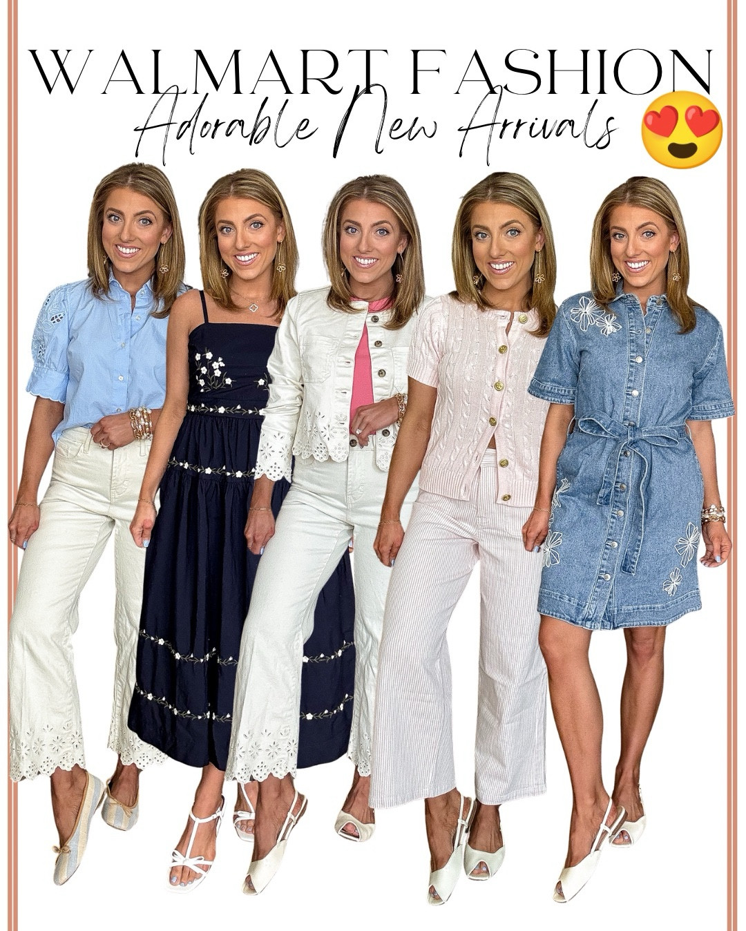 Walmart fashion just keeps getting better and these new arrivals are proof 😍🤍

I cannot get over how GOOD these pieces are!! Think scalloped hems, eyelet details, delicate embroidery, textured denim, feminine cardigans, and the prettiest spring layers… all giving that elevated, boutique-inspired look without the boutique price tag 🙌🏻✨

From embroidered denim dresses and scallop-trim pants to eyelet jackets, lightweight spring sweaters, matching sets, and wide leg denim — every single piece looks so much more expensive than it is. The details are what truly make these special 💙🤍

If you love that classic, feminine, Anthropologie-inspired vibe but want affordable fashion you can actually wear every day (hello mom life + date nights + church + spring events 🌸), you are going to LOVE these.

Everything is head-to-toe Walmart and so many of these styles come in multiple colors and washes! Run true to size and such great quality for the price 👏🏻

Sharing all the links in LTK 🤍

#walmartfashion #walmartnewarrivals #springfashion #affordablefashion #budgetstyle #femininefashion #scallopdetails #eyeletstyle #embroidereddetails #springoutfits #momstyle #elevatedbasics #lookforless #walmartfinds

#LTKootd #LTKPetite