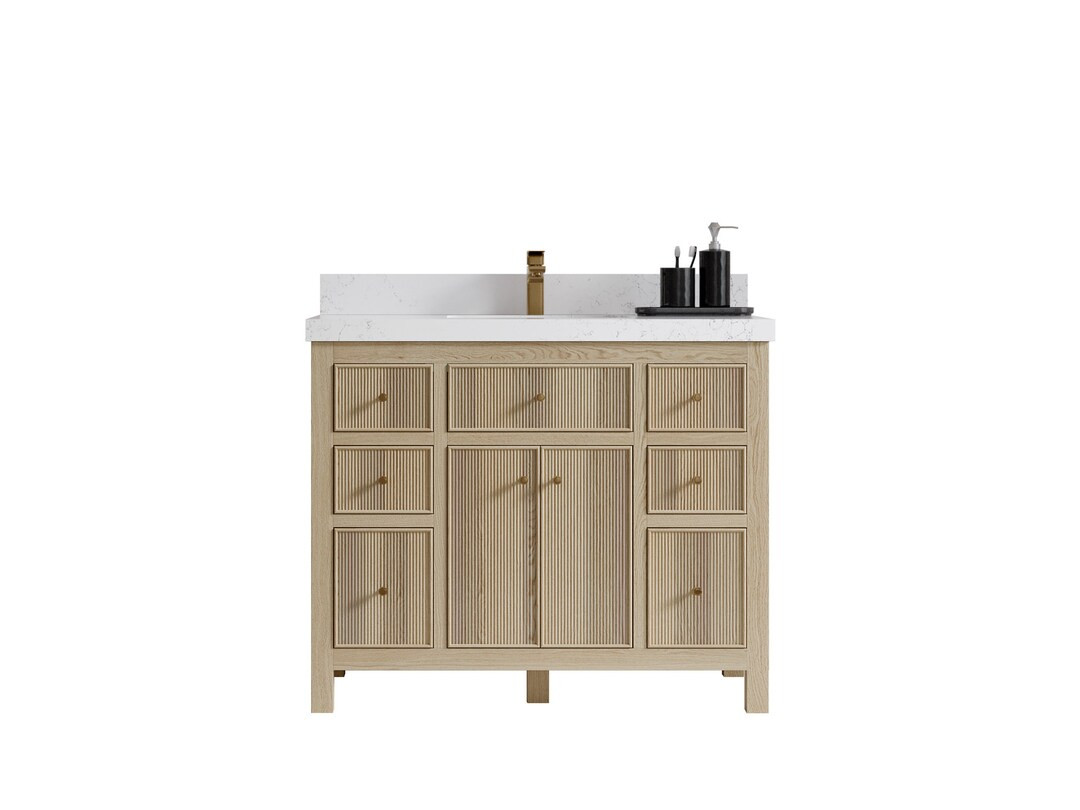 42 In. W X 22 In. D Sonoma White Oak Single Sink Bathroom Vanity With Quartz or Marble Countertop... | Etsy (US)