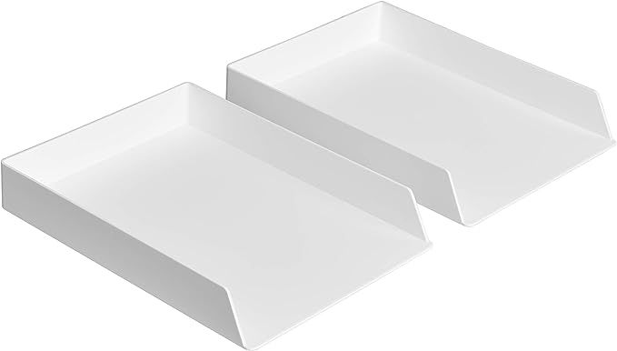 Amazon Basics Plastic Desk Organizer - Letter Tray, White, 2-Pack | Amazon (US)