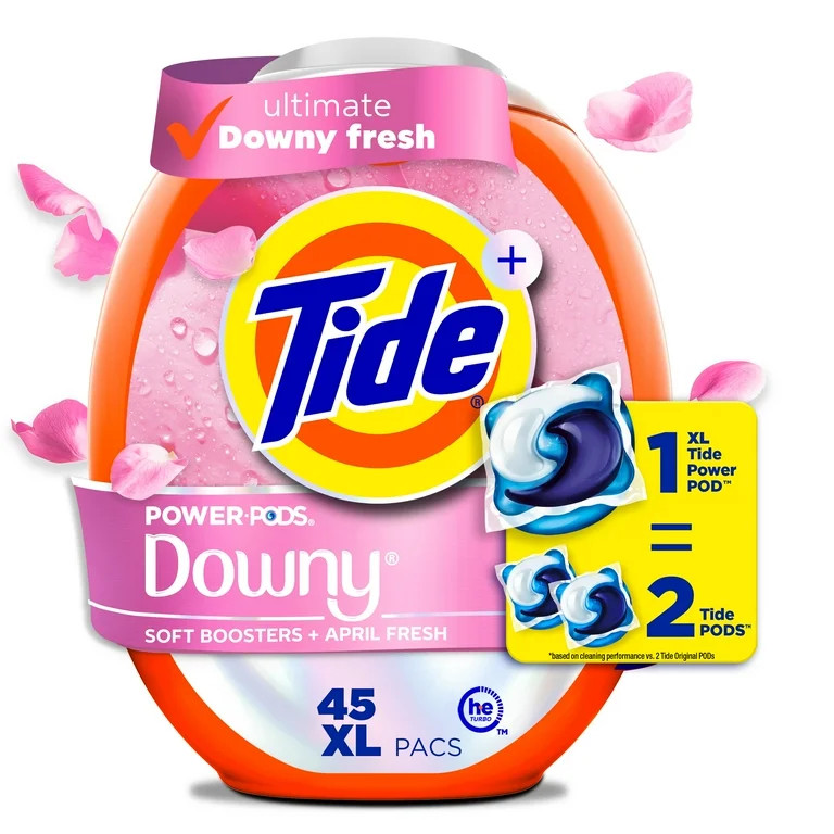 Tide Power PODS Laundry Detergent Pacs with Downy Soft Boosters, April Fresh Scent, 45 Count | Walmart (US)