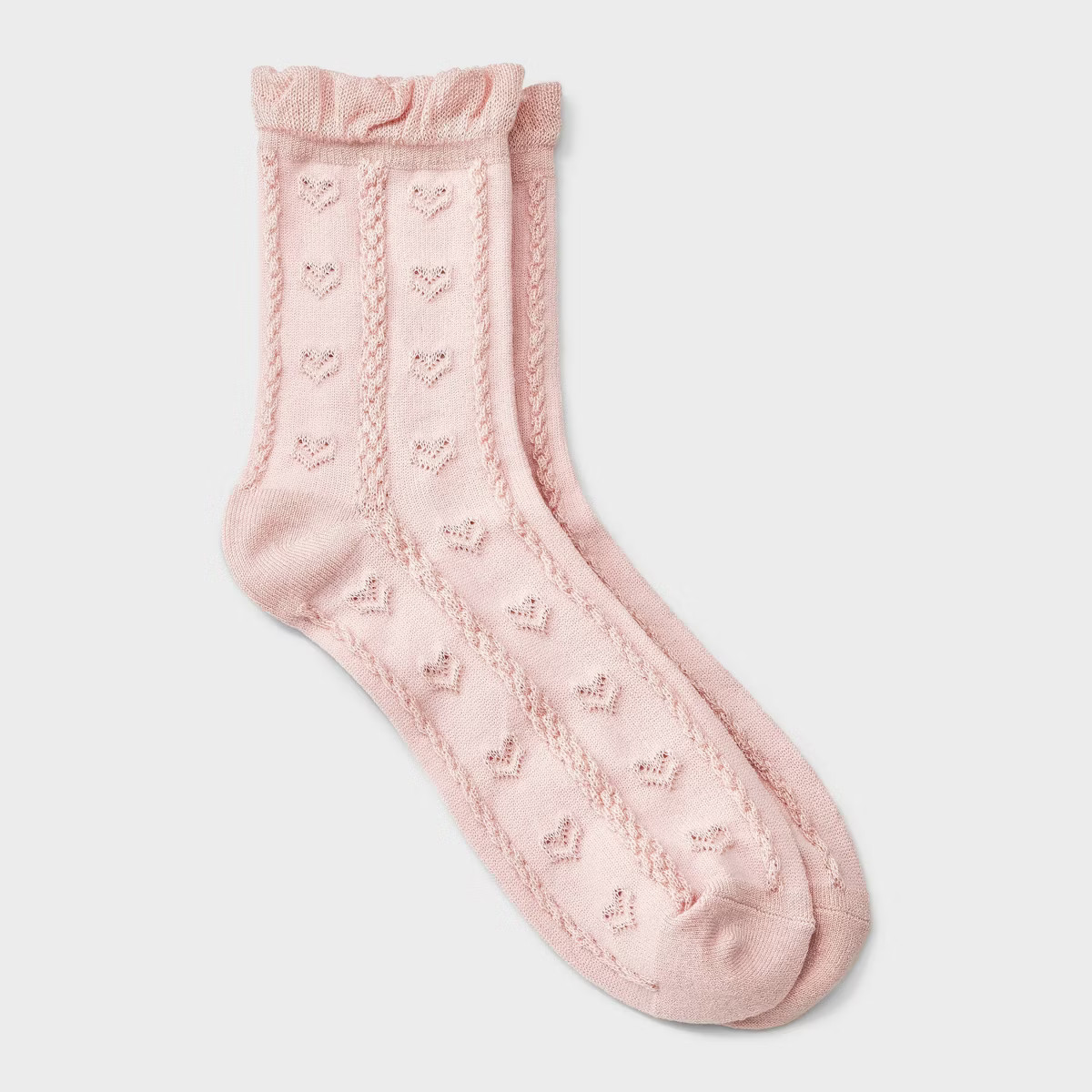 Women's Soft Ruffle Cuff Textured Hearts Valentine's Day Mid Crew Socks - Auden™ Light Pink 4-1... | Target