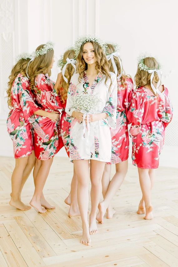 Silk Bridesmaid robes, Floral Bridesmaid Robes, Best Bridesmaid Gifts, Wedding Gift, Bride Robe, ... | Etsy (US)