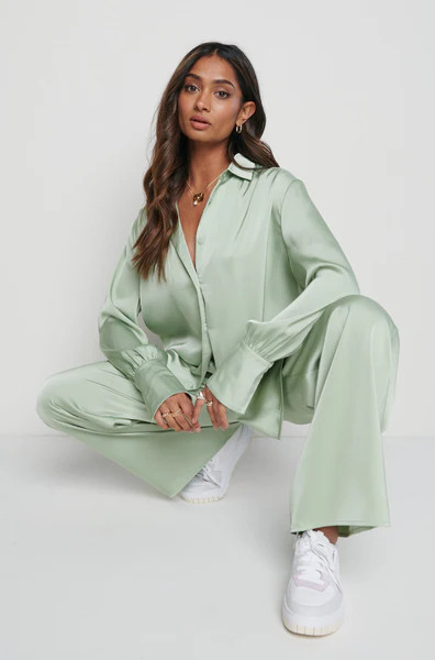 Astrid Satin Shirt- Mint | Pretty Lavish (UK)
