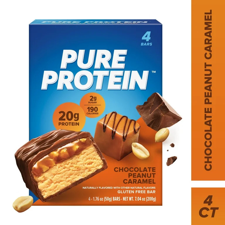 Pure Protein Bars, Chocolate Peanut Caramel, 20g Protein, Gluten Free, 1.76 oz, 4 Ct | Walmart (US)