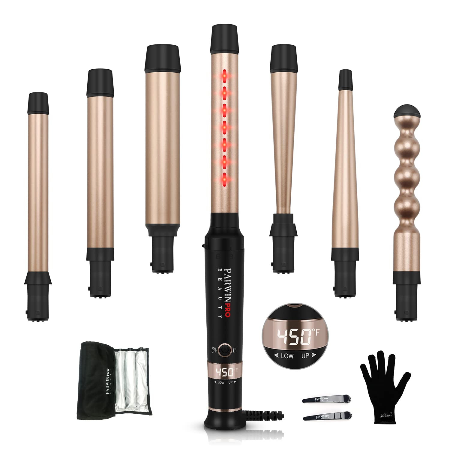 7-in-1 Infrared Curling Iron Wand Set, Dual Voltage Curling Wand with Temperature Control, Auto S... | Amazon (US)