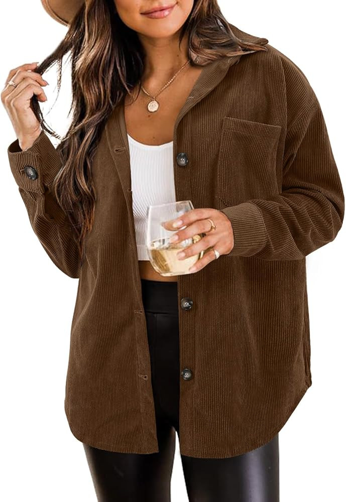 ZOLUCKY Womens Shackets Jacket Plus Size Long Sleeve Button Down Shirts Blouses Tops | Amazon (US)