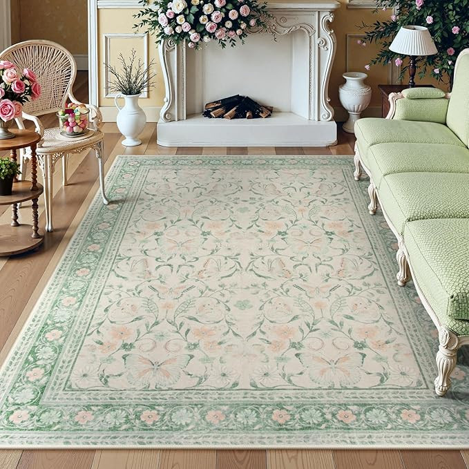 Lahome Butterfly Green Rugs for Living Room, Soft Bedroom Rug 8x10 Under Bed Floral Kids Rugs for... | Amazon (US)