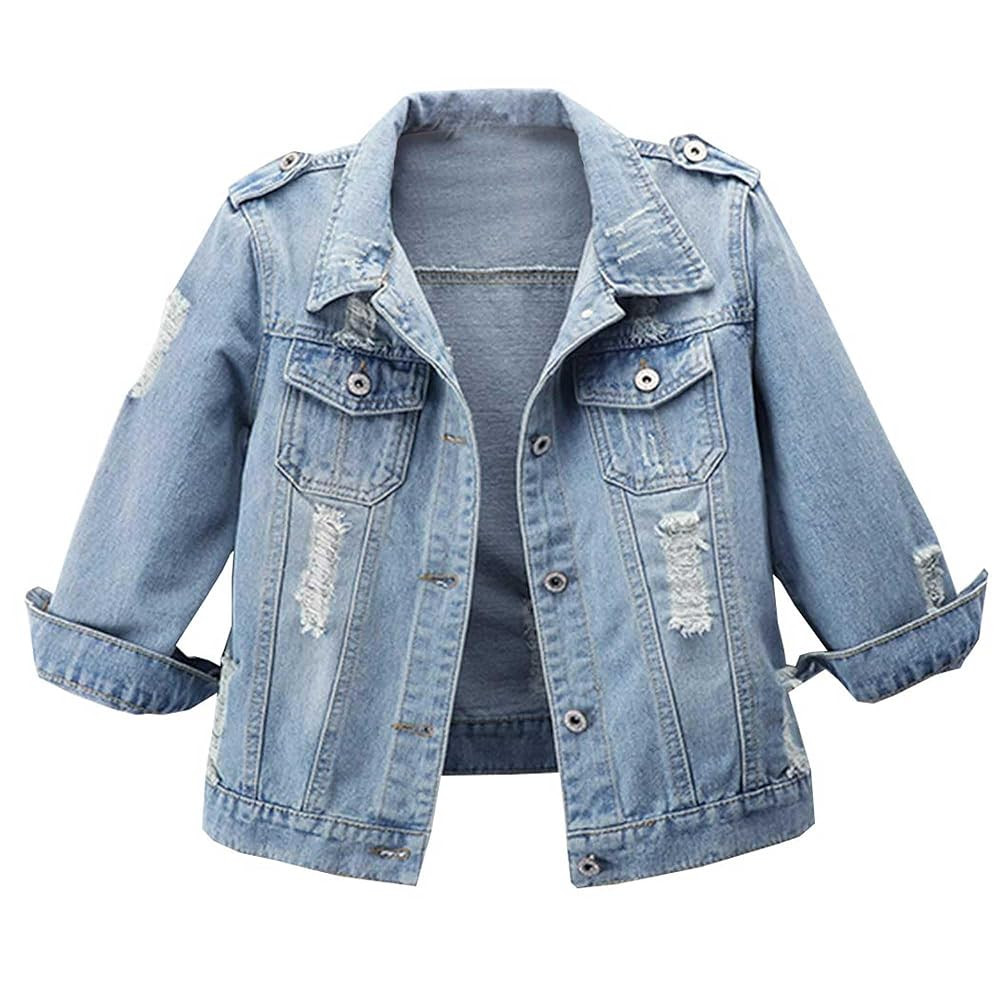 Hixiaohe Women Autumn 3/4 Sleeve Retro Short Denim Jackets Light Blue Jean Coats | Amazon (US)