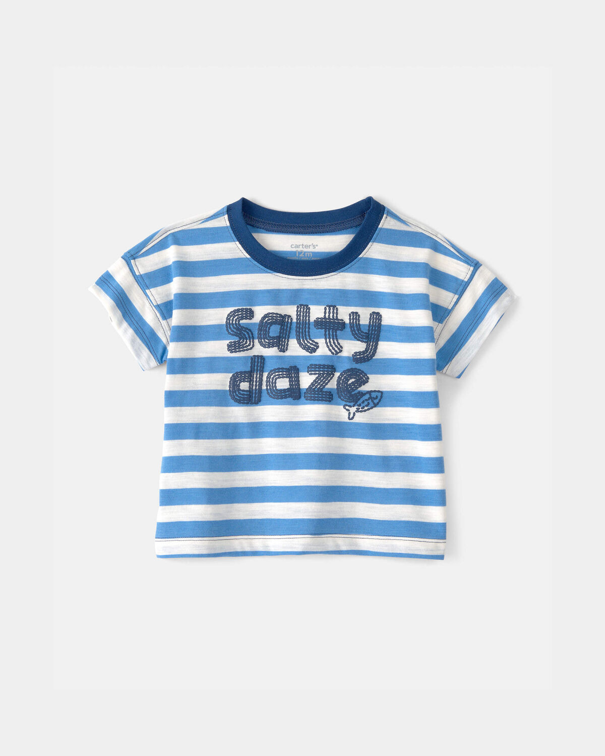 Baby Boy 'Salty Daze' Striped Graphic Tee - Blue/Ivory | Carter's Inc