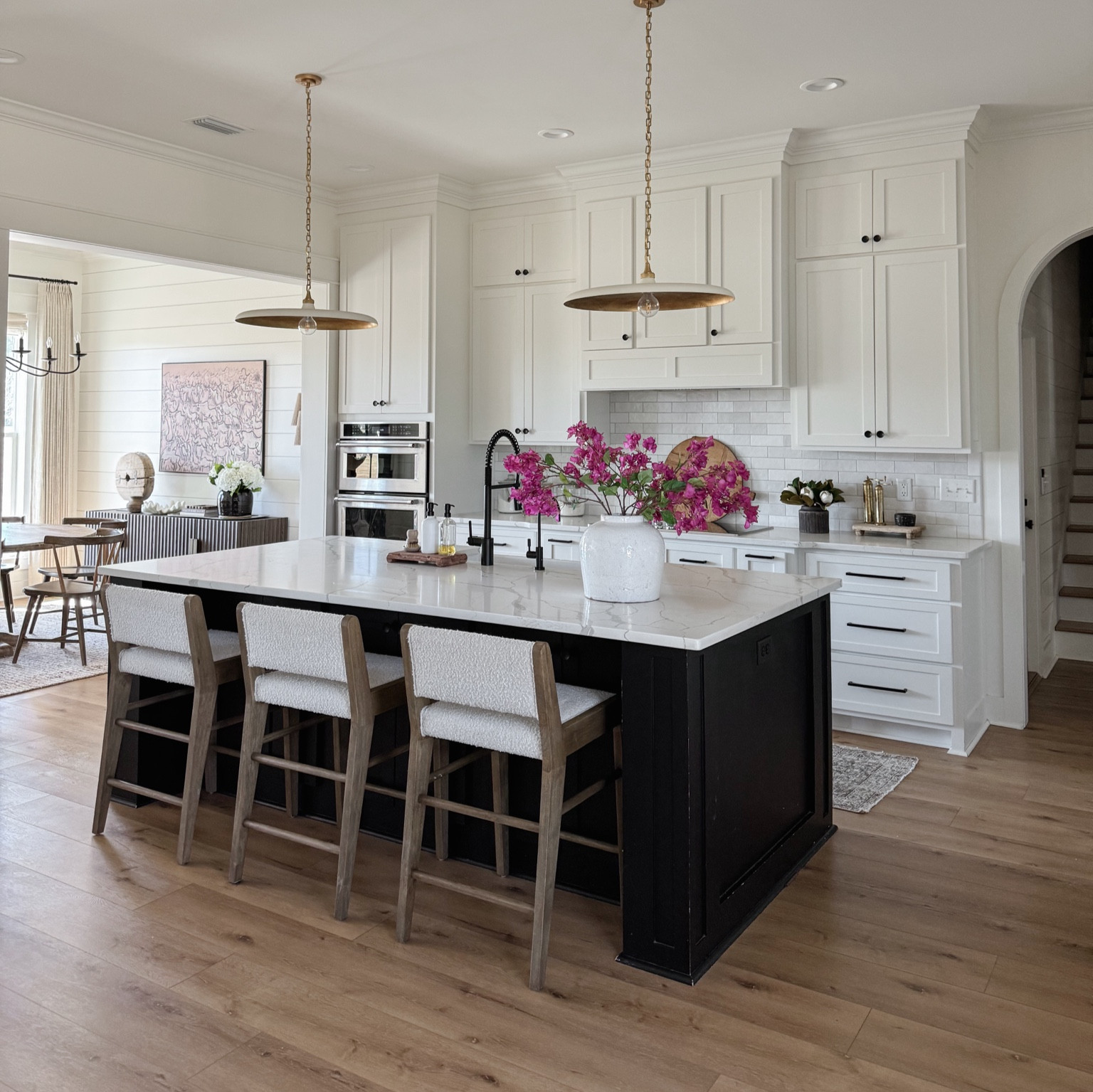 Kitchen views with a splash of pink! 

Barstools | pendant lighting | floral stems | backsplash | tile 

#LTKhome #LTKSpringSale #LTKsalealert