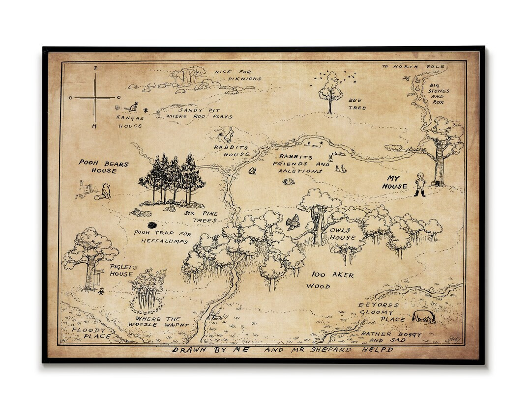 Winnie The Pooh Map, 100 Acre Wood Map, Classic Winnie The Pooh, Baby Shower, Kids Room, Pooh Nur... | Etsy (US)