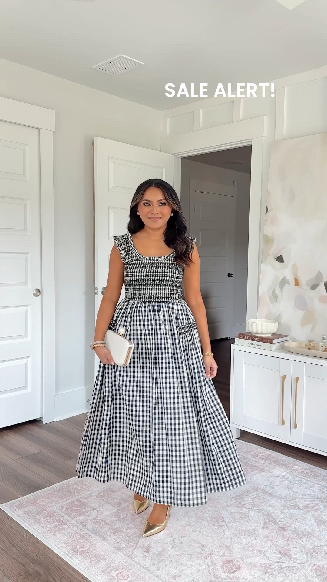 Navy blue gingham dress xxs TTS Gold heels size 5.5 - sized up a half size

#LTKPetite #LTKootd #LTKSaleAlert