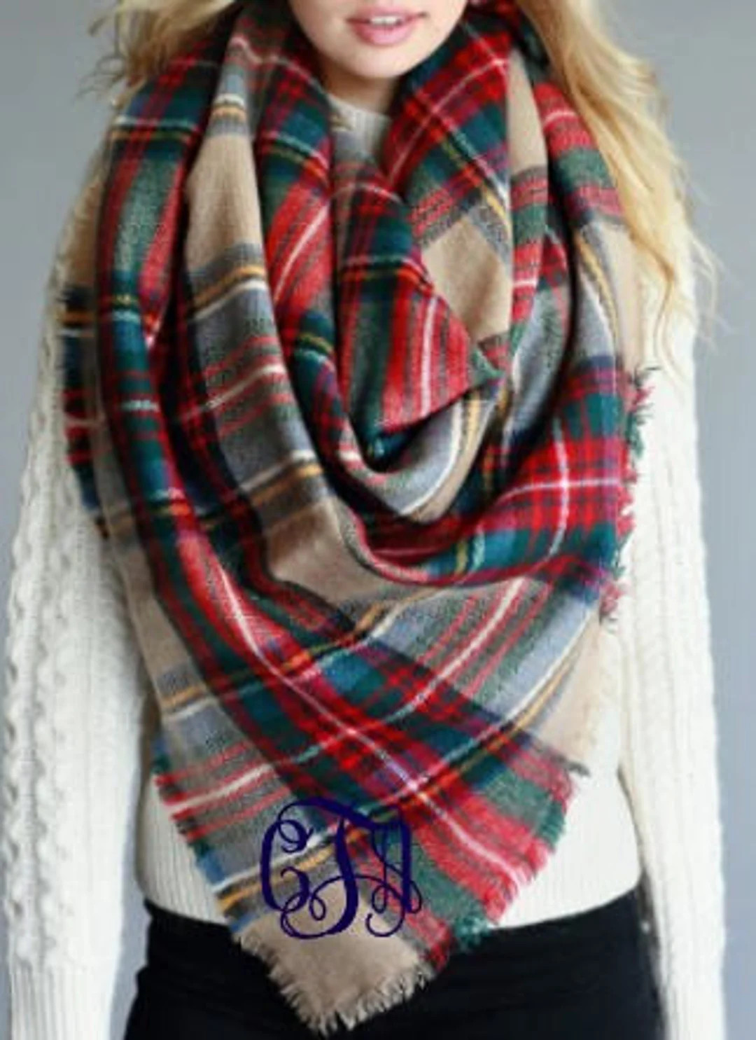 Monogrammed Plaid Blanket Scarf: Tartan Wool Blend Oversized Scarf - Etsy | Etsy (US)