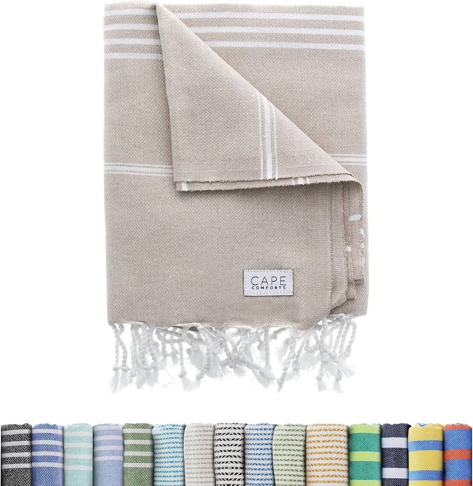 Large Turkish Beach Towel, Classic Beige - Super Soft & Lightweight Quick Dry Absorbent Towels fo... | Amazon (US)