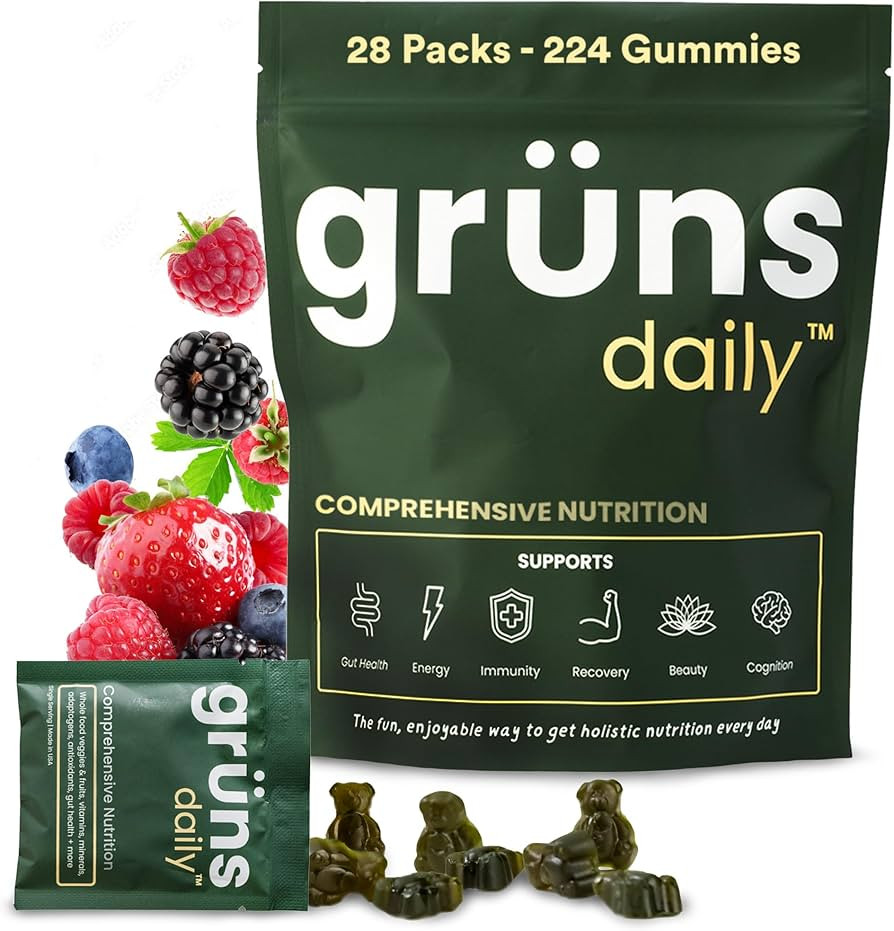 Gruns Daily Gummies, Super Greens Gummies - Organic Spirulina and Chlorella, Prebiotics for Diges... | Amazon (US)