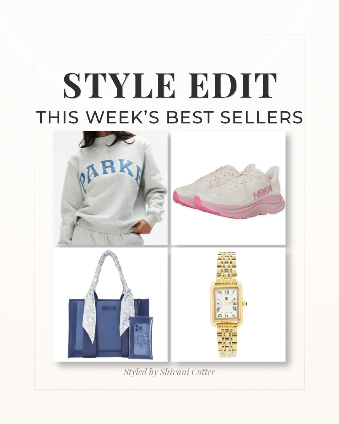 Style Edit: This Week’s Best Sellers
It's no surprise PARKE sweatshirts were my number one best seller this week! They are always a favorite and sell out fast! There's still a lot of great colors available, and I've linked them below. (most girls love the L/XL size for reference).
Hoka Sneakers were another huge hit! They are on sale which definitely helps, but sale or not, they are super popular (and my favorite sneakers to walk and workout in). 
This Jelly Tote from @casemate is no surprise either. With summer around the corner, it's the perfect beach bag / beach tote, and so roomy and stylish, you can really use it for anything (travel included). 
A gold watch is a wardrobe staple, so no surprise it's been a hit!

fashion finds, preppy style, everyday outfits, casual style, beach bag, summer fashion, trending now, wardrobe staples #sneakers #goldwatch #totebag #teengifts

#LTKootd #LTKSaleAlert