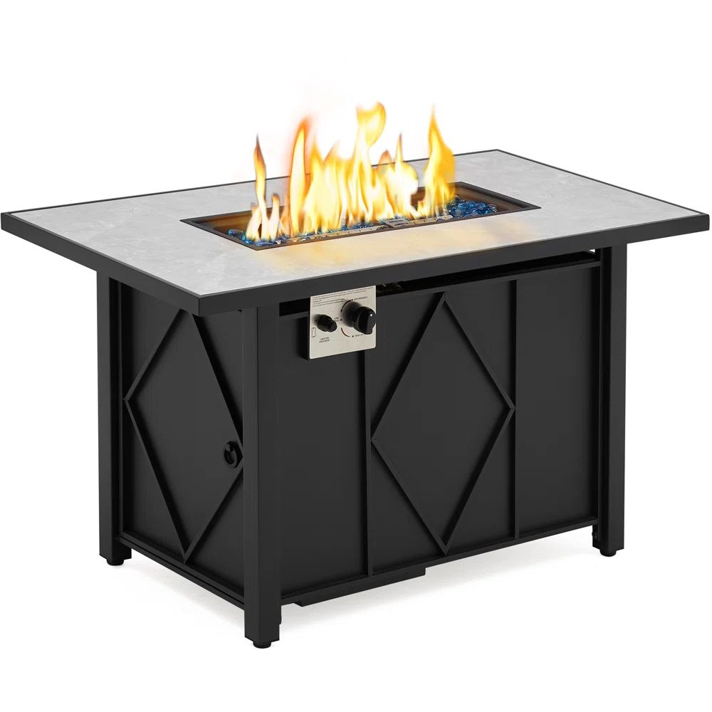 Red Barrel Studio® Hounshell 25.5'' H x 43'' W Steel Propane Outdoor Fire Pit Table with Lid & R... | Wayfair North America