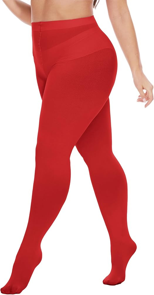 Citystl Women's Opaque Plus Size Tights, 80 Den Black Control Top Tights, Solid Color Soft Microf... | Amazon (US)